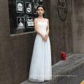 Q028 In Stock 4 different patterns One Shoulder Ribbons Floor Length A-line Chiffon bridesmaid dress light Blue